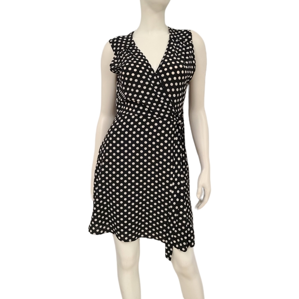 Monteau Black Polka Dot Wrap Dress size Large